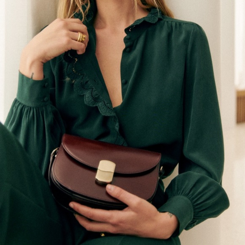 Sezane Chloe Chloe Blouse 36 4 Bottle Green